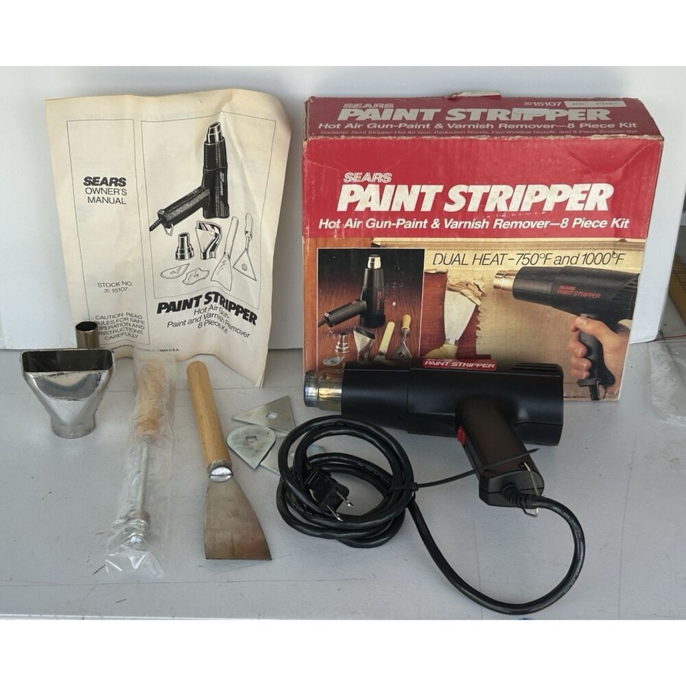 Vintage Sears Paint Stripper Hot Air Gun 8 Piece Kit 15107 Dual Heat w/ Box